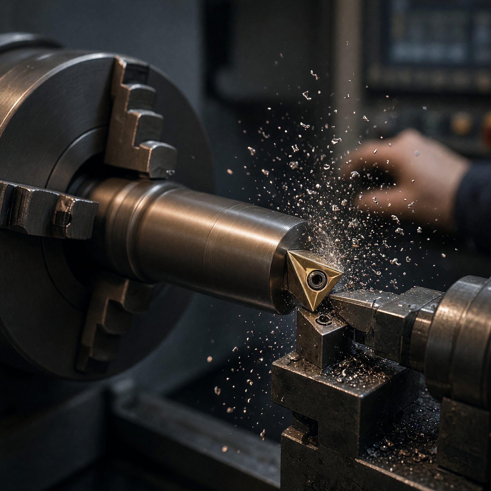 A CNC lathe taking a clean cut